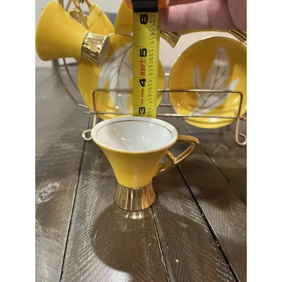 Vintage Napco Tea Set Yellow Gold Rack Leaf Saucer 4ZD-5415 Porcelain‎ Set Of 6